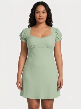 All in Favor Women’s Size US XL Square Neck Puff Sleeve A-Line Mini Dress Green